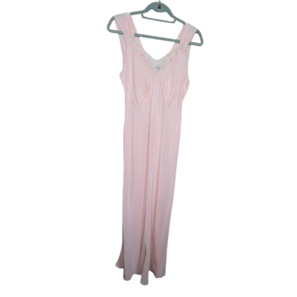 Vintage 40s Mondaine Soft Pink Lace Trim Bias Cut Slip Dress